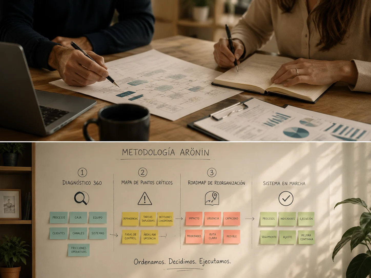 Metodología Arönin para diagnóstico 360, reorganización y sistema en marcha